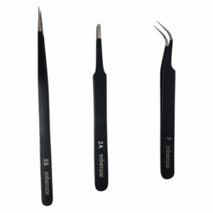 Roboskillify Black Epoxy Coated Tweezer Set of 3 (SS,2A,7)