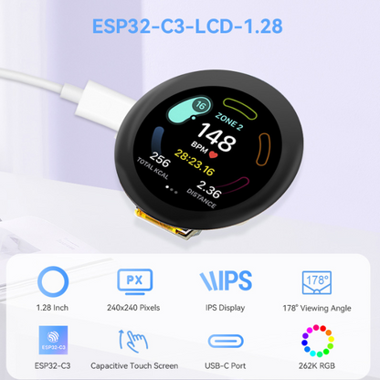 CrowPanel ESP32-C3 1.28 inch Round IPS Display Capacitive Touch SPI Screen - Image 4